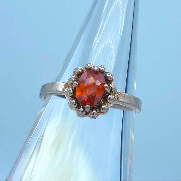 VINTAGE Orange CZ Sterling Silver Ring 90s Retro Size 8.75 - Picture 1 of 8